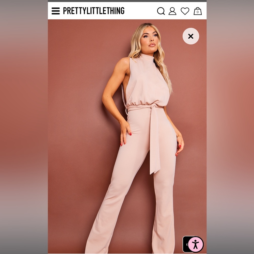 Stone Scuba High Neck Tie Waist Jumpsuit